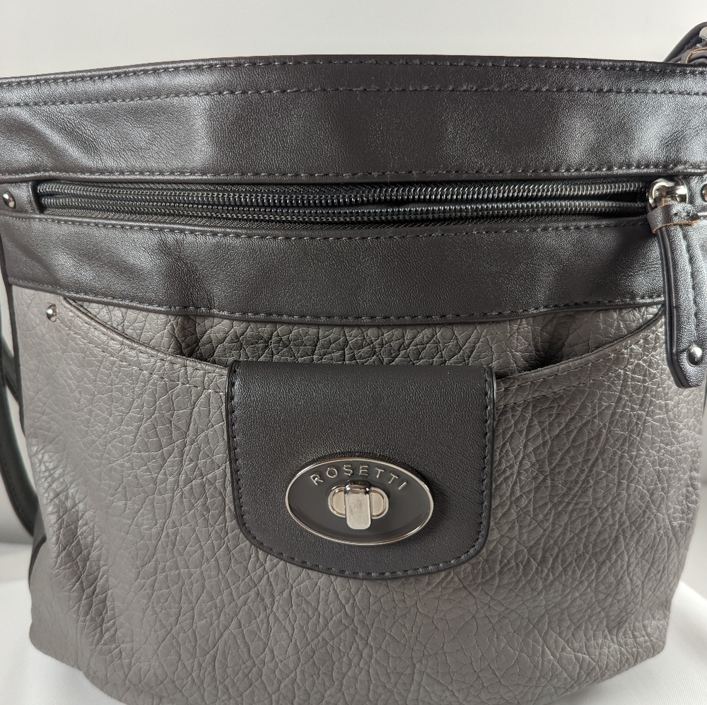 Rosetti Gray Colorblock Crossbody Bag Pebbled Faux Leather Zip Front Pocket - Picture 4 of 4